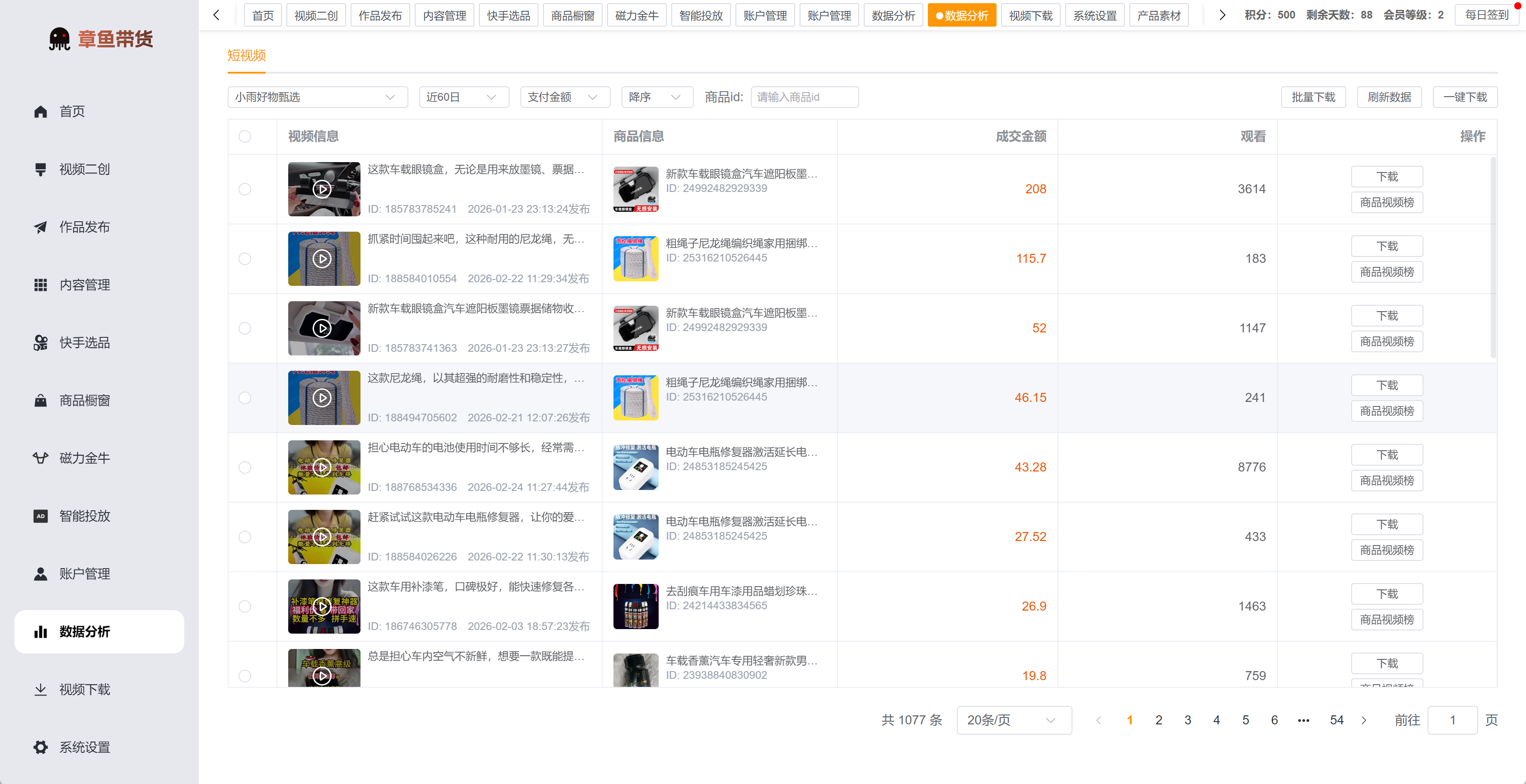 章鱼带货数据分析列表